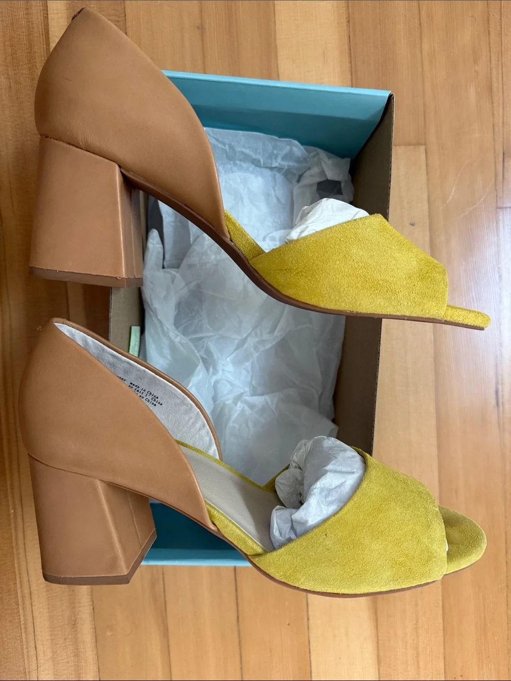 Seychelles Yellow Suede and Tan Block Heel D'Orsay Shabby Chic